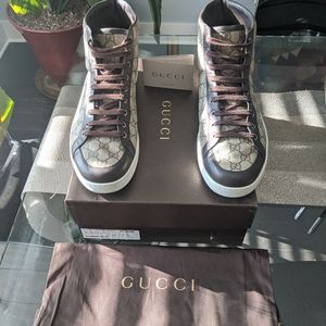 Gucci GG Supreme Brown Beige High Top Sneakers